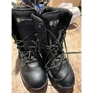 Tactical Performance Womens Black Leather Combat Boots Side Zip FWTPWR300 Size 6